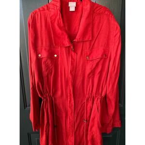 Chico’s Russet Orange Utility Jacket Size 3 (16/18) Textured Rayon Zip Unlined